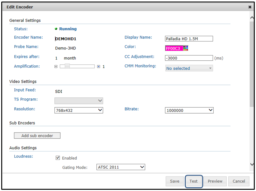 Figure: Encoder details Page